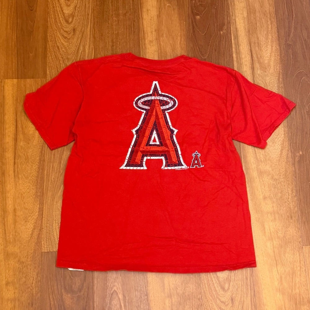 Los Angeles Angels Red MLB Logo Double Sided T-Shirt Men's Size Large